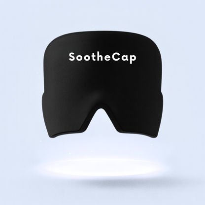 Black 'SootheCap' on a light blue background