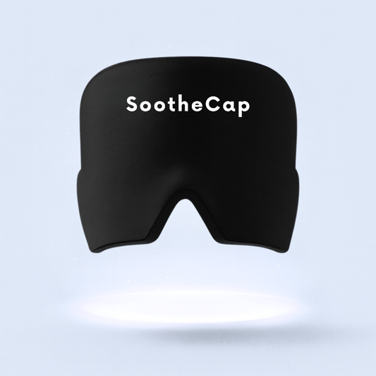 Black 'SootheCap' on a light blue background
